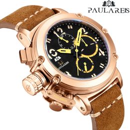 Männer Automatische Selbst Wind Mechanische Echtes Braunes Leder Multifunktions Datum Boot Monat Leuchtende Begrenzte Rose Gold Bronze U Uhr LJ201123