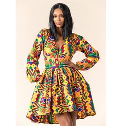 Ladies Clothes African 2020 News Full Sleeve V-neck Dashiki Full Sleeve Autumn Ankara African Dresses for Women Plus Vestidos LJ200826