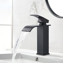 Bathroom Waterfall Basin Sink Faucet Black Faucets Brass Bath Faucet Hot&Cold Water Mixer Vanity Tap Deck Mounted Washbasin Taps