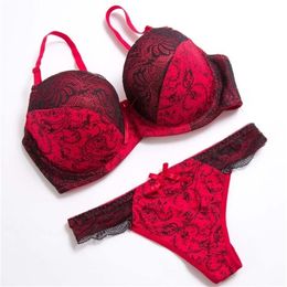 Red black bra Women Bras Set Sexy lace Lingerie Print Underwear plus Size 34-42 C D E f g Cup Intimates Underwire Push up bra B3 201202