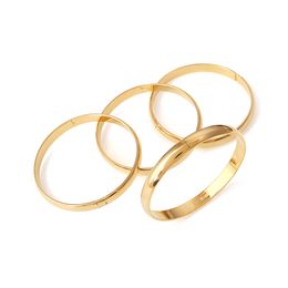 Gold Color Copper Plain Round Simple Cuff Bracelets Bangle Jewelry For Women Bangles