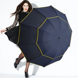 Windproof Large 130cm Big Double Layer Men Rain Woman Portable Umbrella Male Women Sun 3 Floding Business Umbrellas 201218