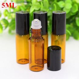 1200pcs/lot 5ml Mini Glass Roll On Essential Oil Bottle Roller Ball Perfume Bottle With Black Cap Free Shipping