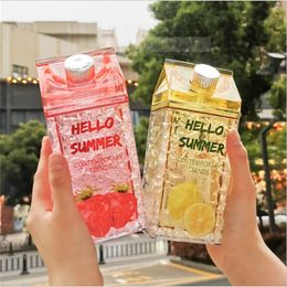 430ml Cute Water Bottle Double layer With Straw Bottles Eco-friendly with Lid Hiking Camping Plastic BPA Free Shipping Items 201221