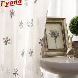 Luxury White Window Curtain Fabrics Sheer Curtains Snowflake Embroidery Tulle for Living Room Curtains for Bedroom X-WP157-40 Y200421