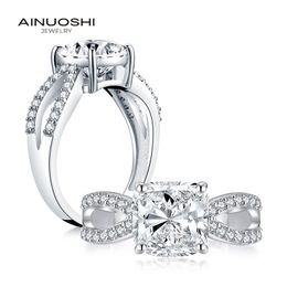 AINUOSHI 925 Sterling Silver 3.5 CT Cushion Cut Hallow Solitaire Rings Engagement Simulated Diamond Women Wedding Silver Rings Y200106