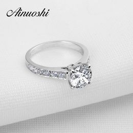 2 Carat Silver Women Wedding Rings 4 Claws Round Cut Engagement Band Accessories Genuine 925 Solid Sterling Silver Wedding Ring Y200106