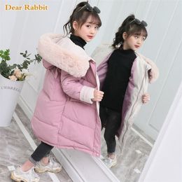 2020 Fashion Children Winter down cotton Jacket Girl clothing Kids clothes Warm Thick parka Fur Collar Hooded long Coats 3-14Y LJ200828
