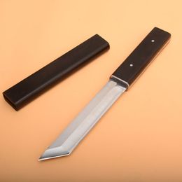 High Quality Japan D2 Steel Tanto Satin Blade Ebony Handle Fixed Blades Knives With Wood Sheath Collection knifes