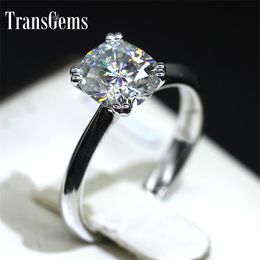 Transgems 18k 750 White Gold 2ct 7mm*8mm F Colour Cushion Cut Moissanite Engagement Ring For Women Solitare with Accents Y200620