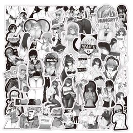 50Pcs/lot Black and White Cartoon Sexy Anime Girls Stickers No-Duplicate Stickers Guitar Bicycle Suitcase Water Bottle Helmet Car Decals