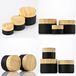 Glass Empty Cosmetic Cans Face Cream Make Up Travel Portable Bottle Wood Grain Lids Jar Storage Frosting Black Lady Hot Sale