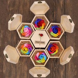 Creative Valentine's Day Log Gift Soap Flower Gift Box Mother's Day Gift Hexagon Wooden Box Valentines Day Decoration DHL Free Shipping