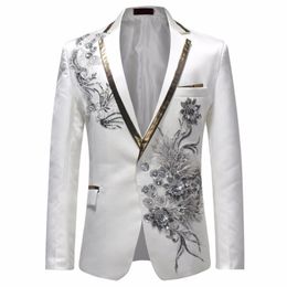 Male Single Breasted Slim Fit Suit Jacket Men Vintage Style Fashion Floral Print Party Blazer Men Plus Size Fashion Jacket 220310