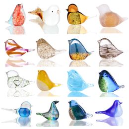 H&D 14 kinds Hand Blown Art Decor Bird Figurines Murano Glass Animal Crafts Collection Christmas Birthday Gift Home Office Decor T200703