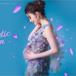 Fancy Maternity Flower Lace Dress for Photography Props Clothes Fashion Color Pregnancy Pregnant Women Photoshoot Mermaid Dress LJ201120