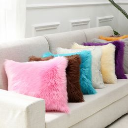 Sholisa Fur Velvet Throw Pillow Sofa Cushion Covers Yellow Pillowcase for 45*45cm 201119