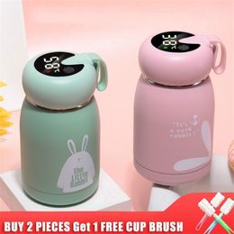 320ml Cute Thermos Bottle Coffee Mug Smart Temperature Display Stainless Steel Water Bottle Vacuum Flask Car Office Thermos Cup 201109