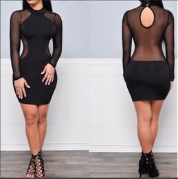 Party Dresses Sexy Women See Through Mesh Bandage Bodycon Long Sleeve Clothes Evening Clubwear Mini Skinny Dress1
