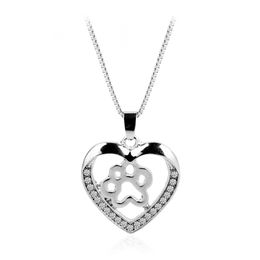 Pet Dog Paw Footprint Hollow Love Heart Pendant Silver Color Choker Necklaces For Women Jewelry Heart Necklace