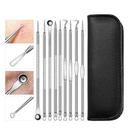 9 Pcs Stainless Steel Blackhead Pimple Remover Tool Kit Needles Acne Remover Deep Pore Cleansing Skin Care Extractor Beauty Set free DHL