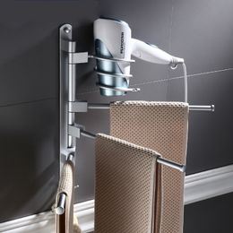 Space Aluminium Black Activity Towel Bar/Tripod Punch-free Rotating Swivel Towel Rack Hair Dryer Holder Bathroom Accessories Set Y200407