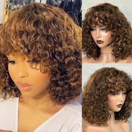 Fringe Bob Wigs Short Deep Curly Bobs Machine-made Wig With Bangs Ombre Colored Full Machine wig for Black Women