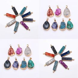 Natural Healing Crystals Stone Necklaces Square Cross Gold Plated Agate Triangle Pendant Water Drop Crushed Jewellery New Arrival9xw M2