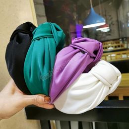 Fashion Women Headband Adult Wide Side Solid Color Hairband Center Knot Turban Casual Hair Accessories