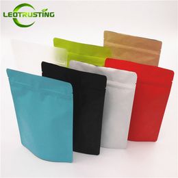 Leotrusting 50pcs Stand up Matte Aluminium Foil Zip-Lock Bag Doypack Ground Coffee Tea Nuts Snacks Kitchen Spice Storage Bags Y1202