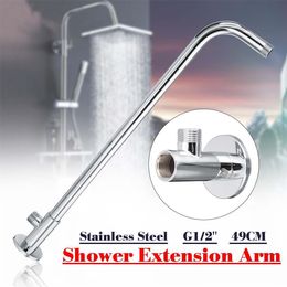 49cm G1/2" Wall Mounted Shower Extension Arm Angled Extra Pipe Stainless Steel Hose For Rain Shower Head Bathroom Accessories Y200109