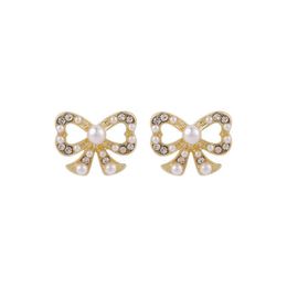 Fashion Shiny Rhinestone Bow Stud Earrings 2020 New Trendy Zircon Pearl Grace Simple All-Match for Women Jewelry