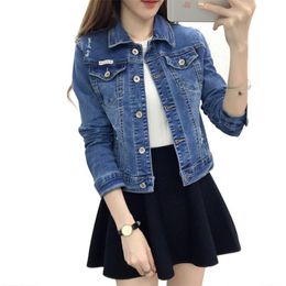 Women's Jackets Women Vintage Denim Jacket Fashion Single Breasted Frayed Holes Pockets Casual Jeans Coats Short Slim Fit Autumn Outerwear