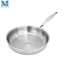 Meltset Stainless Steel Frying Pan Uncoated Non-Stick Skillet Pan With/Witout Lid 24cm/26cm Kitchen Cookware Saucepan 201223