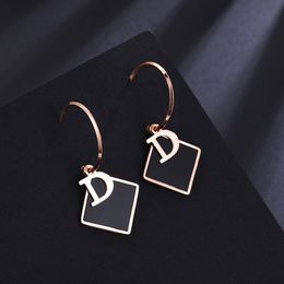 New Design Alphabet D Black Shell Charm Huggie Earrings Personality Women Earring Jewellery
