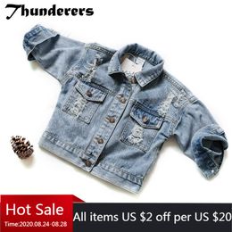 Thunderers Spring Autumn Kids Jacket For Girls Ripped Holes Children Jeans Coats Boys Girls Demin Outerwear Costume 24M-7Y LJ200828