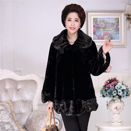 Nerazzurri Middle aged women faux fur coat turn-down collar long sleeve loose fit Large size fake mink fur outerwear 4xl 5xl 6xl 201210