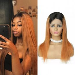 Straight Lace Wigs 1B/30 Ombre Colored 150% Density Brazilian Human Hair Middle T Part Lace Front Wig 12-24 inch