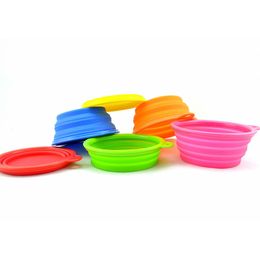 Collapsible foldable silicone dog bowl candy color outdoor travel portable puppy doogie food container feeder
