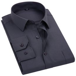 Men's Dress Shirt Solid Colour Plus Size 8XL Black White Blue Grey Chemise Homme Male Business Casual Long Sleeved 220215
