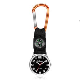 Portable Carabiner Pocket Watch Compass Party Favor Nurse Quartz Watches Keychain Multifunctional Outdoor Survival Tool RRB13479