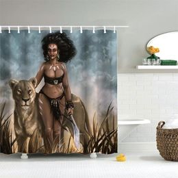 Dafield Sexy Afro American Woman With Wild Leopard Waterproof Polyester Bathroom African Design Shower Curtain T200711