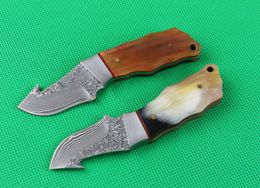 Promotion 5.1 Inch Damascus Fixed Blade Straight Knife VG10-Damascus Steel Blade Cow Horn Handle EDC Knives With Leather Sheath