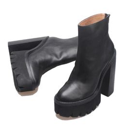 Hot Sale-Woman Genuine Leather Jeffrey Mulder Booties Black Fashion Catwalk Campbell Mulder Platform Heel Boots New Shoes