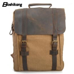 Backpack Boshikang Women Men Crazy Horse Leather With High Quality Canvas Fashion Durable Big Capacity Travel School Backpack1