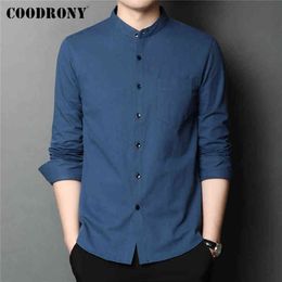 COODRONY Brand Spring Autumn New Arrival 100% Cotton Fashion Stand Collar Long Sleeve Casual Shirt Men Real Pocket Clothes C6133 G0105