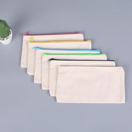 Blank Sublimation Makeup Bags Canvas Zipper Pencil Cases Women Cosmetic Bag Fashion Handbag Pouchs Bags OEM Available 7 Colors YG899