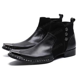 New Arrival Metal Toe Zip Man Party Shoes Patent Leather Men's Handmade Cowboy Ankle Boots For Male