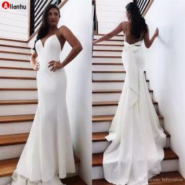 2022 robe de soriee verão barato vestidos de noiva sexy aberto de volta com arco longo trem sereia vestidos nupciais dwj0128