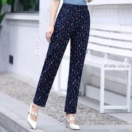 Plus Size Women Pants Summer Beach Wear Floral Print Plaid Pants Women Ankle-Length Trousers Female Korean High Waist Pants 201111